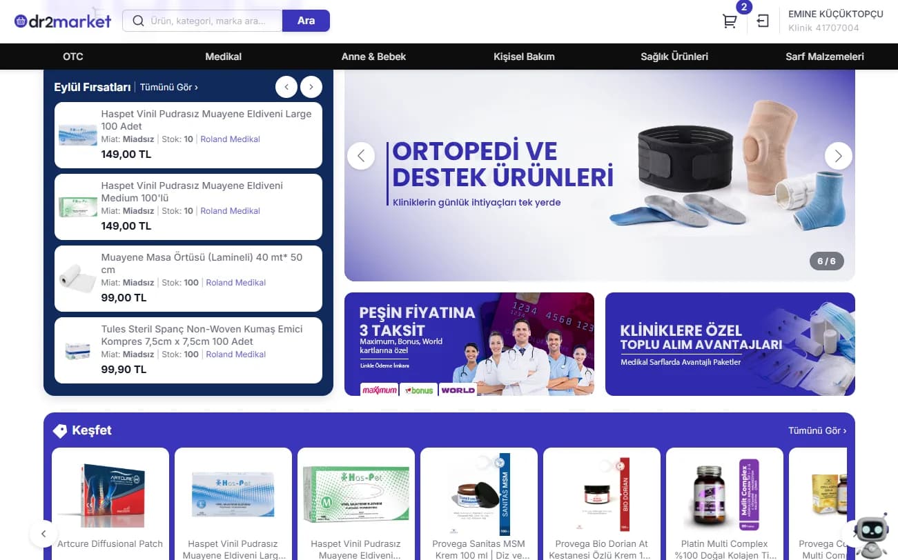 Klinik sarf malzemelerinizi online toptan alımlarla avantajlı hâle getirin.