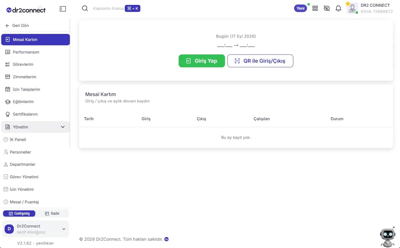 Dr2connect personel mesai takibi