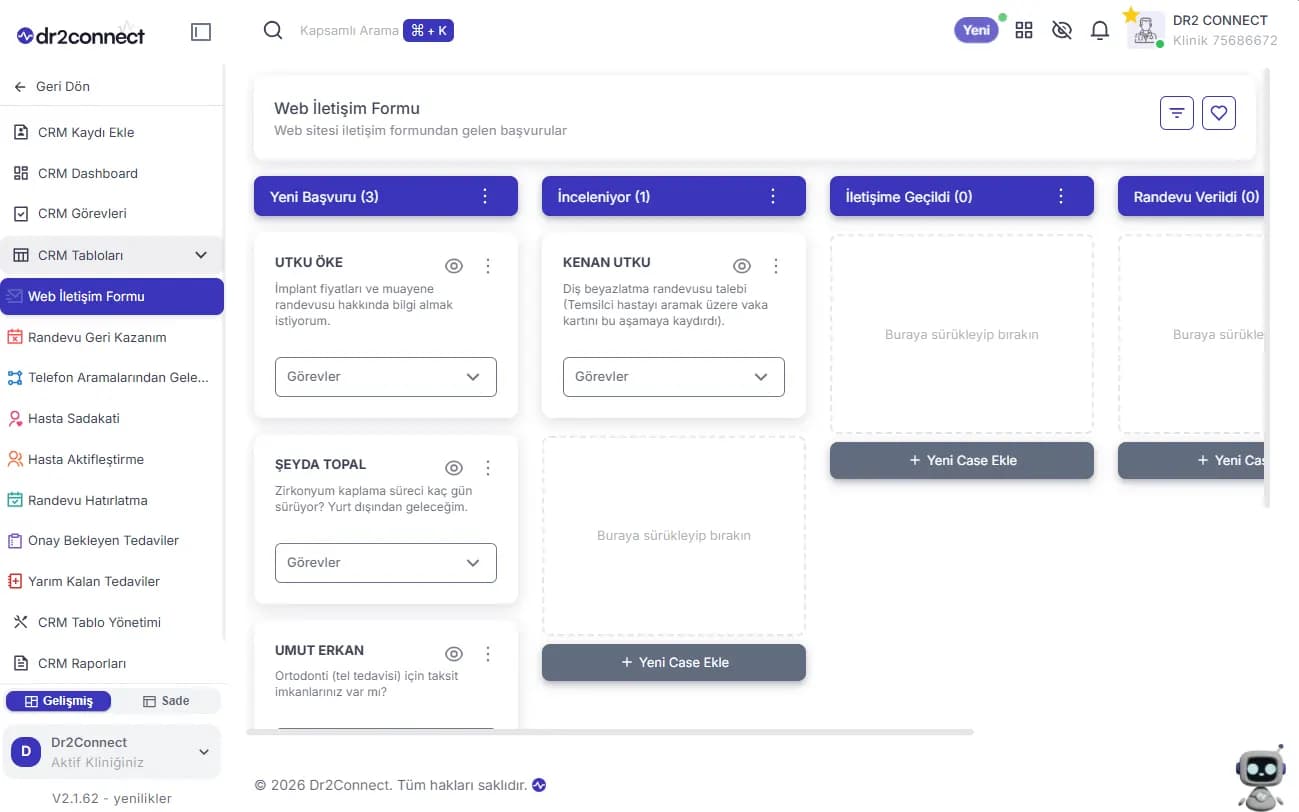 Kolay web form takibi ekranı